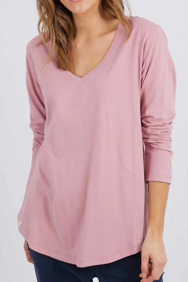 Peachy L/S V Neck Tee - Pink
