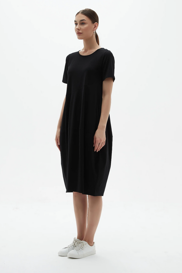 S/S Diagonal Seam Dress - Black