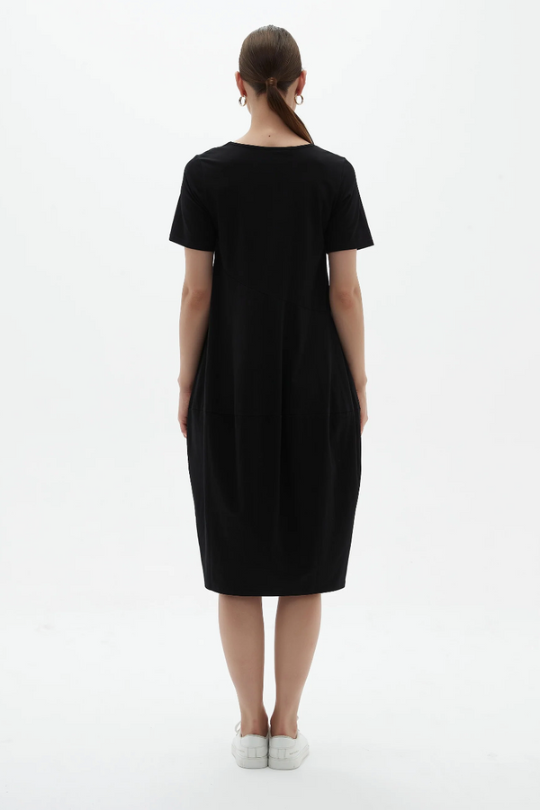 S/S Diagonal Seam Dress - Black