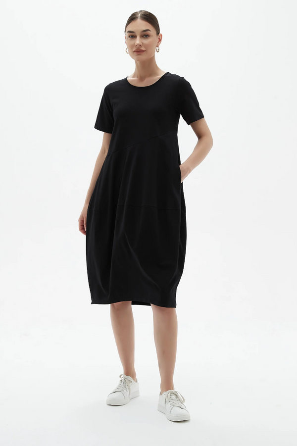 S/S Diagonal Seam Dress - Black