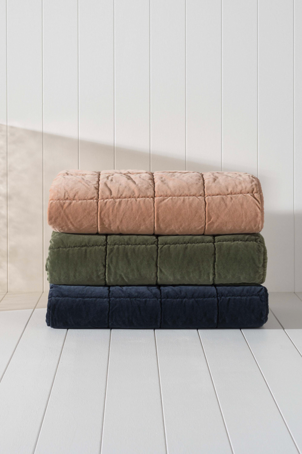 Washed Velvet Quilted Throw - Biscuit
