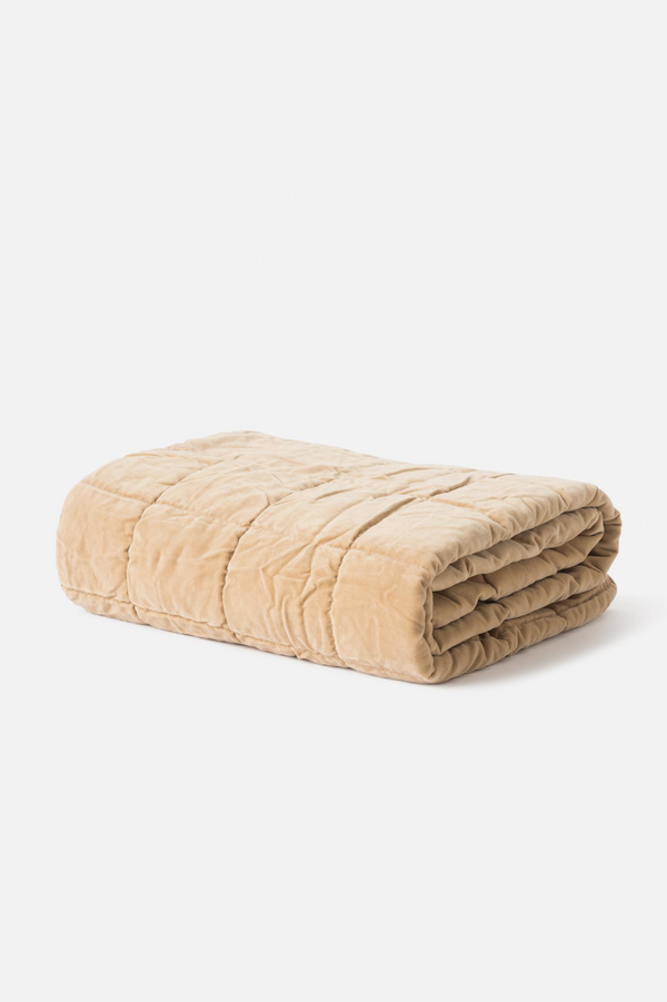 Washed Velvet Quilted Throw - Biscuit