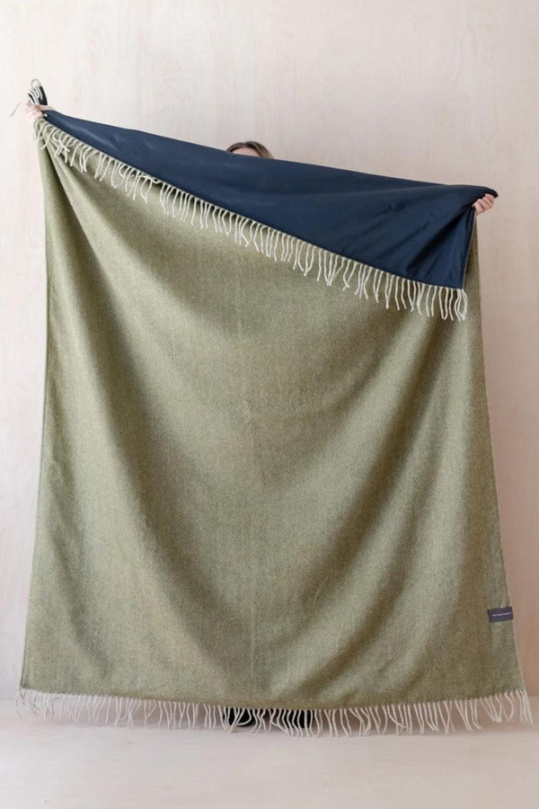 Recycled Wool Blanket - Olive Herringbone