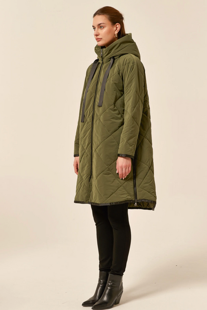 Zip Hem Winter Coat - Dark Olive