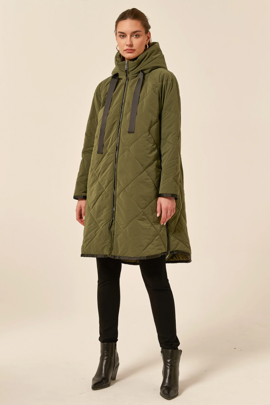 Zip Hem Winter Coat - Dark Olive