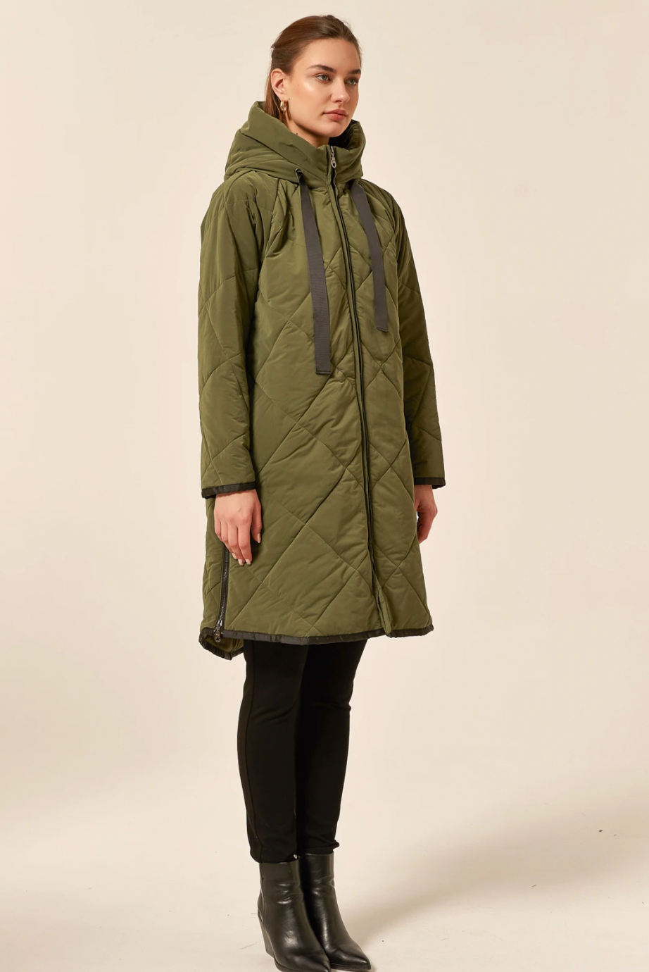 Zip Hem Winter Coat - Dark Olive