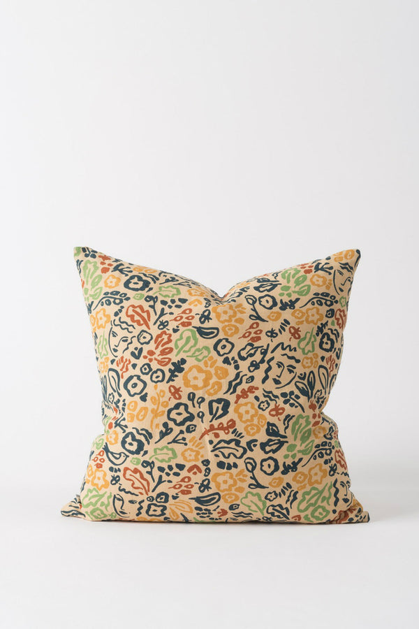 Celia Linen Cushion - Flax/Multi - Shop Online At Mookah - mookah.com.au